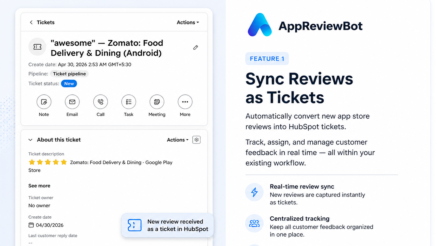 Sync Reviews as Tickets